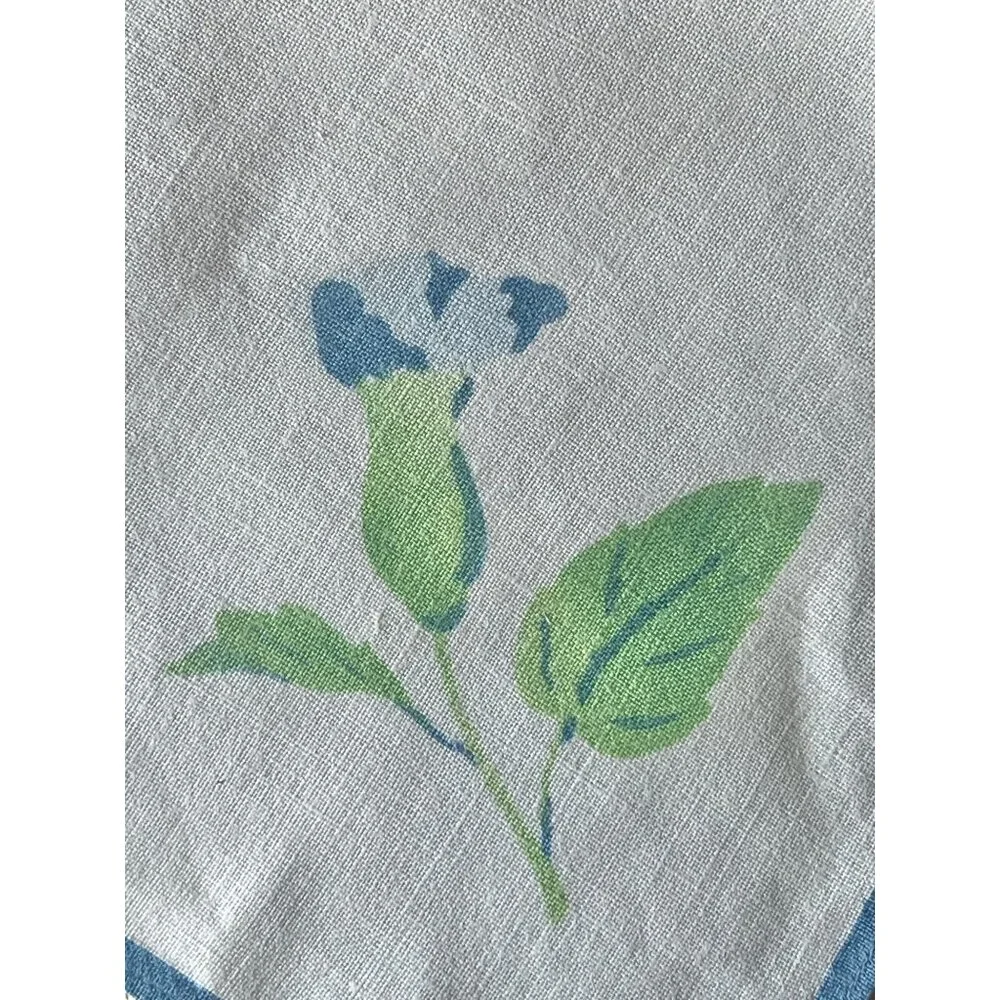 Vintage Morning Glory Linen Napkins Set Of 4 Blue & Green On White 13.75” x 14”